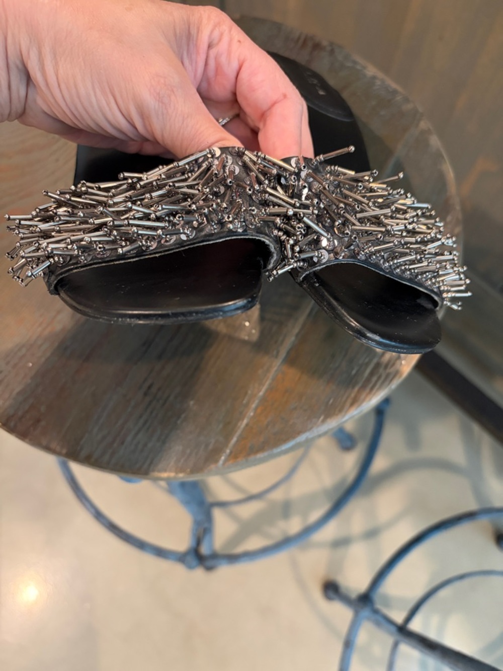 ZARA Black Slide Mules with Silver Spike Embellishment - Picture 4 of 4